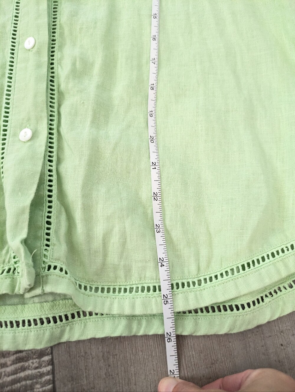 Liz Claiborne Green Linen Button Up Tunic Shirt Women's Size L Beachy Coastal - Picture 8 of 8